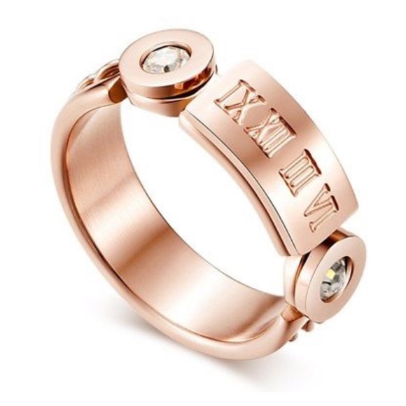 CZ Chain Roman Numeric Band 18K Rose Ring - Picture 3 of 8